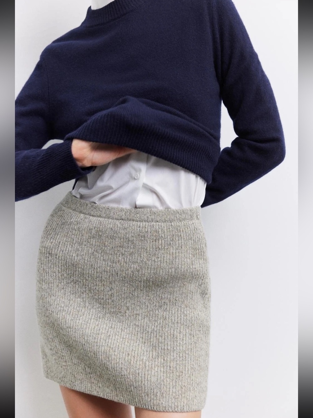 Zara Wool Blend Knit Beige/ Grey Mรฉlange Mini Skirt Size S NWT